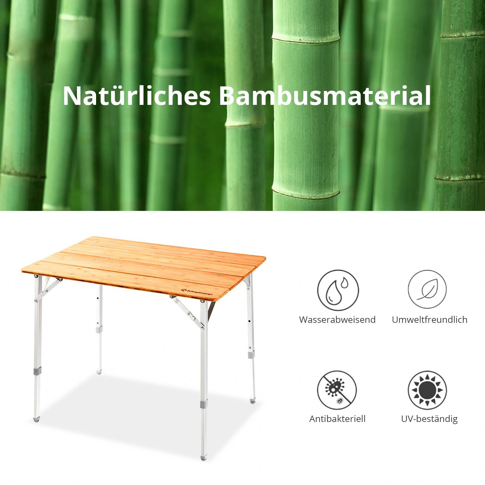 KingCamp Campingtisch Bambus Campingtisch Falt Tisch - Camping Klapptisc – Bild 4 von 5