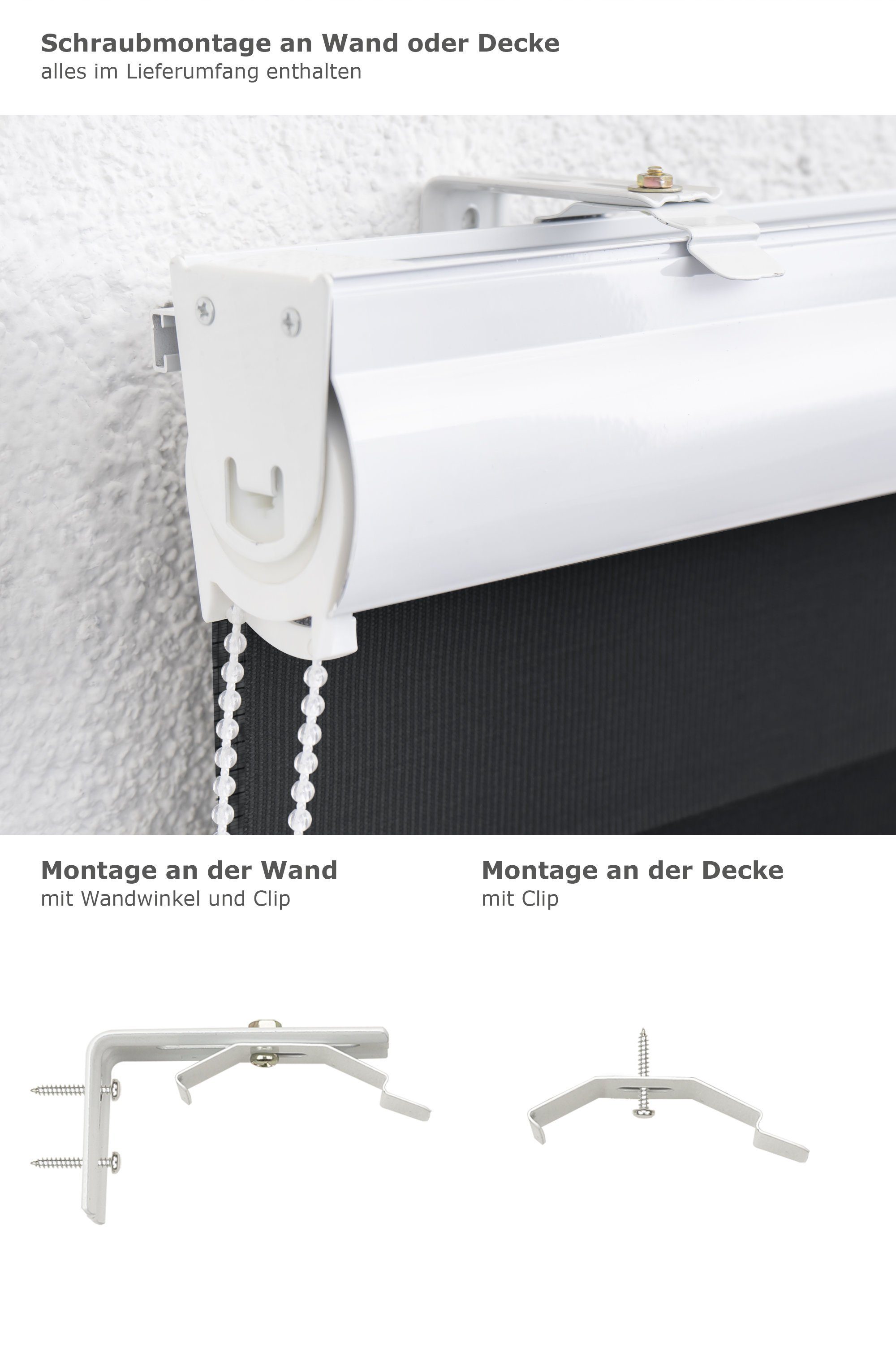 Rollo mit Blende Schwarz, LYSEL®, blickdicht, HxB 175x60cm