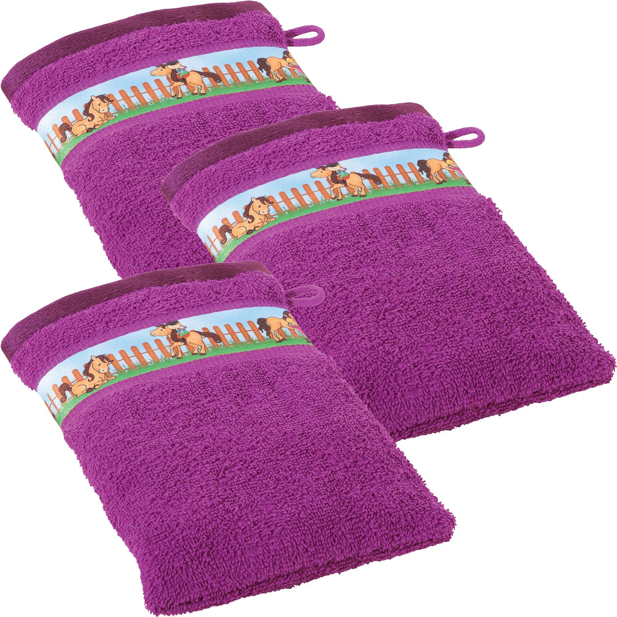 Erwin Müller Waschhandschuh Kinder-Waschhandschuh 3er-Pack, Walk-Frottier Uni