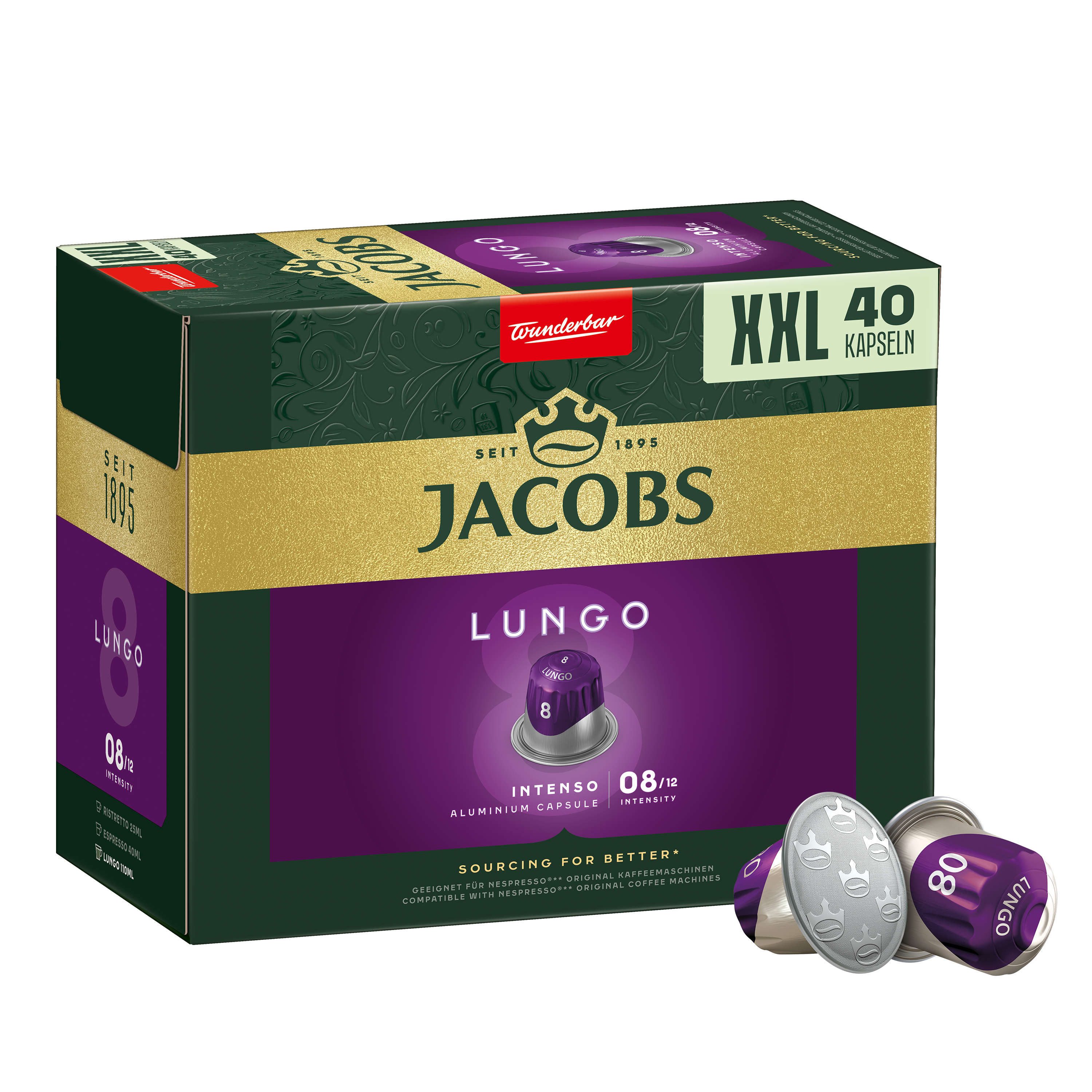 JACOBS Kaffee Kapseln Lungo 8 Intenso XXL-Pack 5 x 40 Nespresso®* kompatibel, (Packung, 5er Pack)