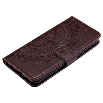 CoverKingz Handyhülle Huawei P Smart [2020] Handy Hülle Flip Case Cover Etui Mandala Braun, Klapphülle Schutzhülle mit Kartenfach Schutztasche Motiv Mandala
