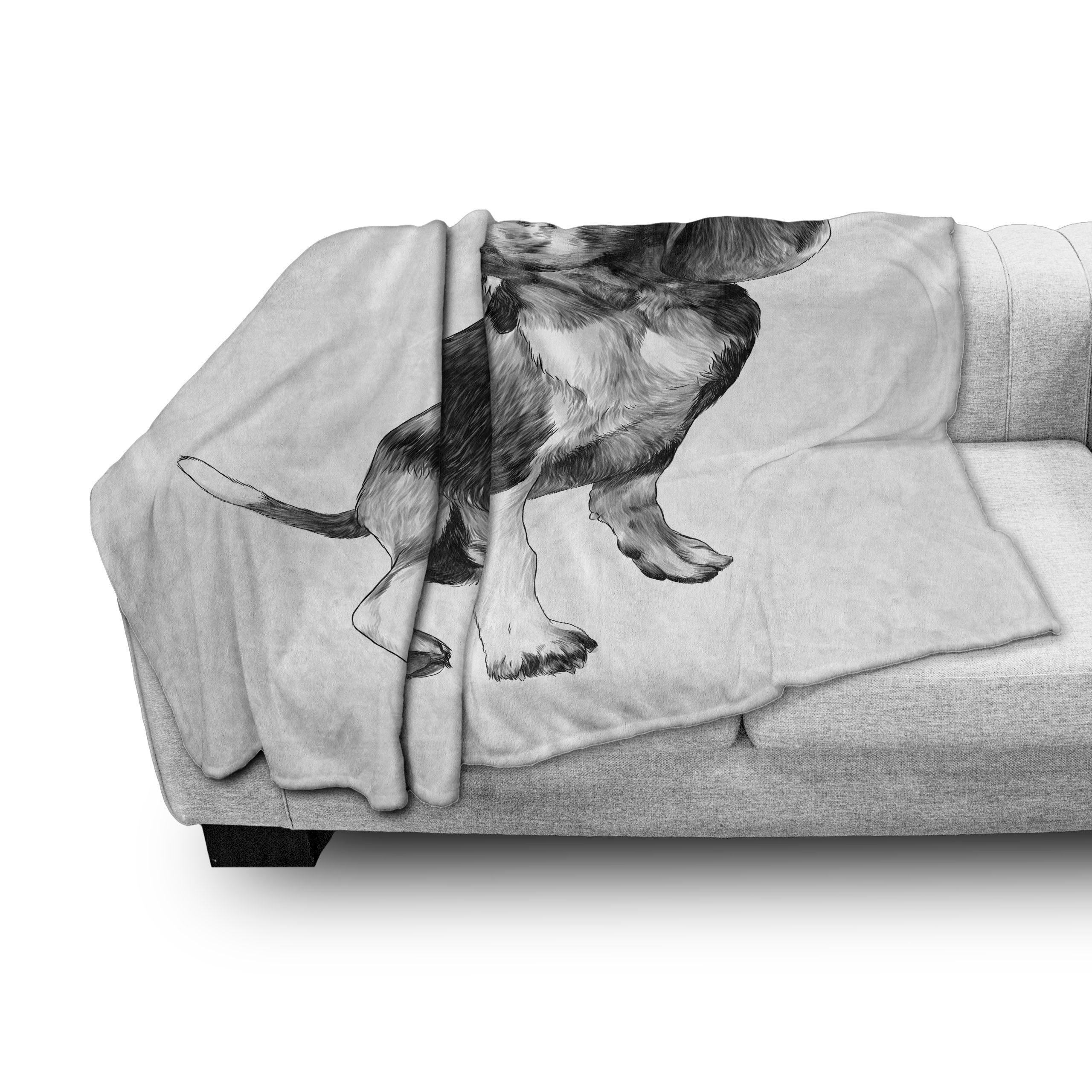 Wohndecke Gemütlicher Plüsch für Sketch und Innen- Hund Freund Beagle Monochrome Abakuhaus, Außenbereich, den