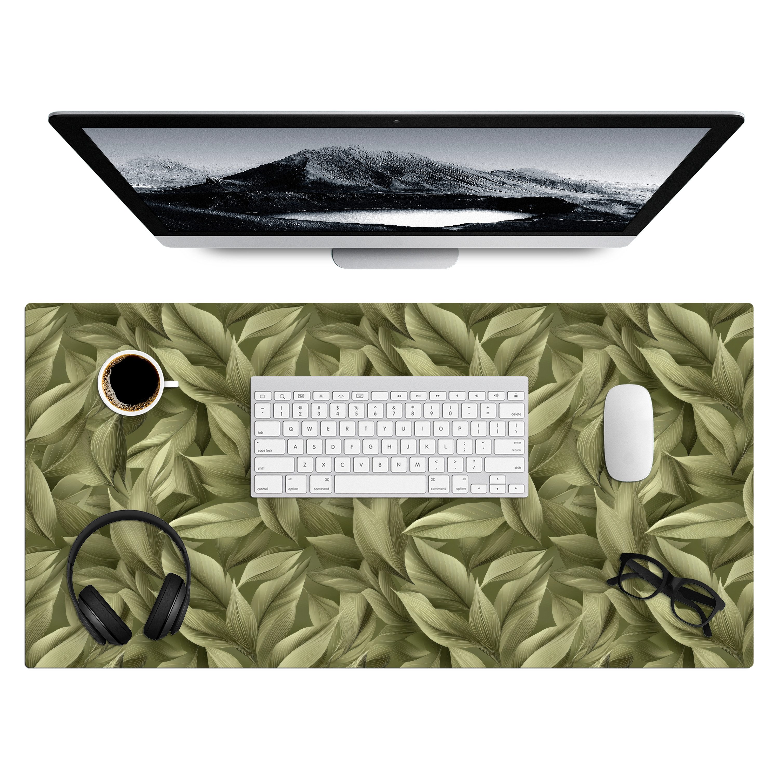 MuchoWow Gaming Mauspad Blätter - Modern - Grün (1-St), Gaming Mauspad XXL, Schreibtischunterlage, Desk Mat Groß, 80x40 cm
