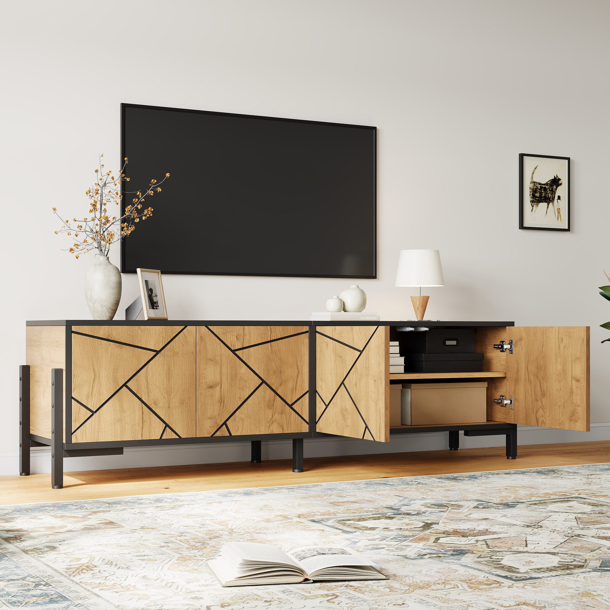 Merax Lowboard Hochglanz TV Schrank mit LED Beleuchtung & App Steuerung (1 St)