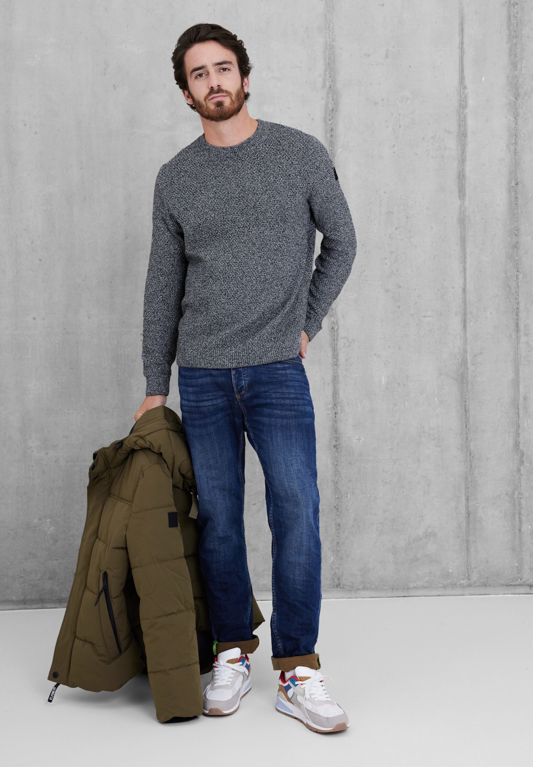 STREET ONE MEN Rundhalspullover im Melange Look