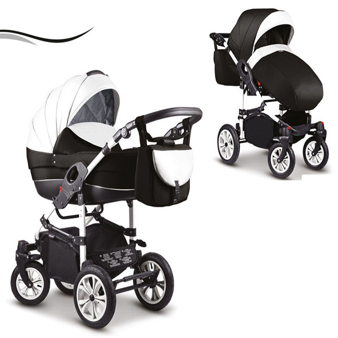 babies-on-wheels Kombi-Kinderwagen 2 Cosmo 1 - in Farben 16 Weiß-Schwarz Teile 13 in Kinderwagen-Set 