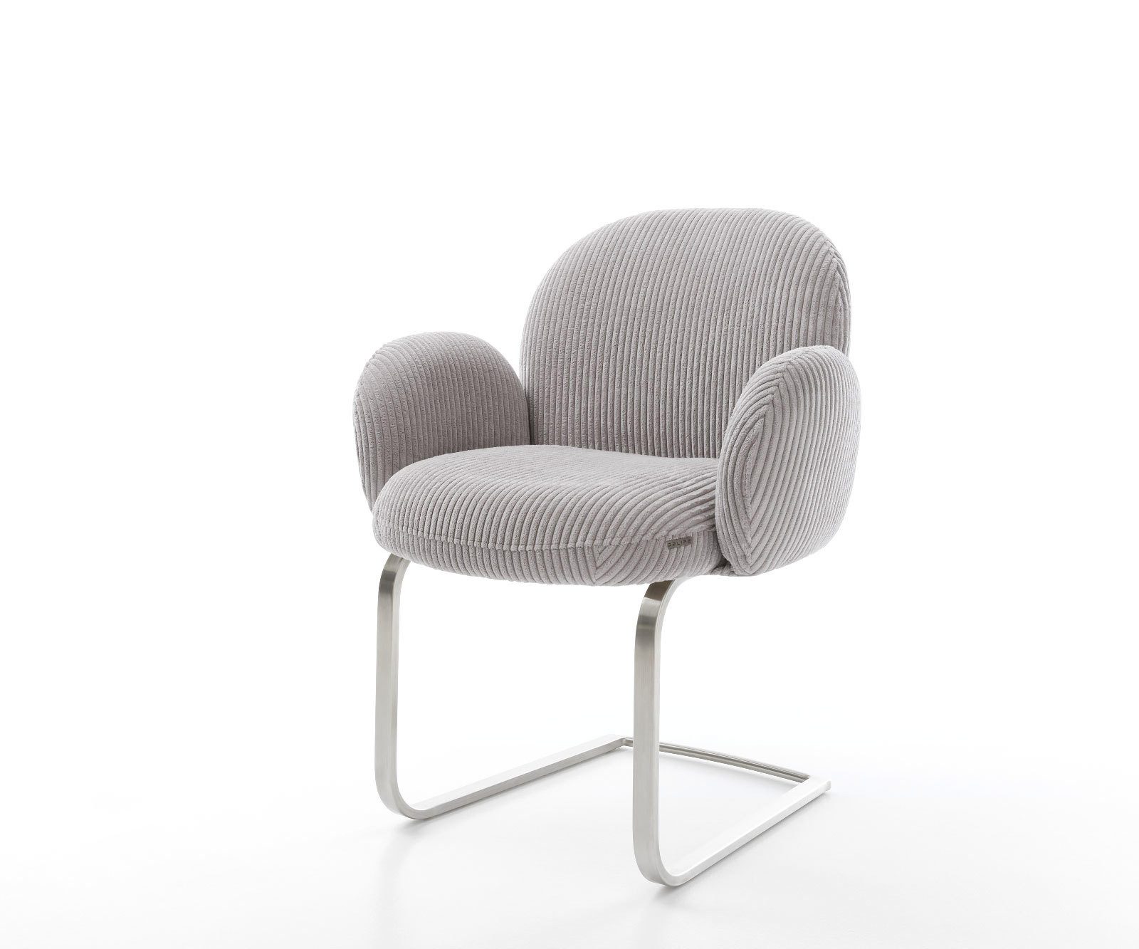 DELIFE Polsterstuhl Nube-Flex, mit Armlehnen Freischwinger flach Edelstahl Cord Silbergrau Taschenfed
