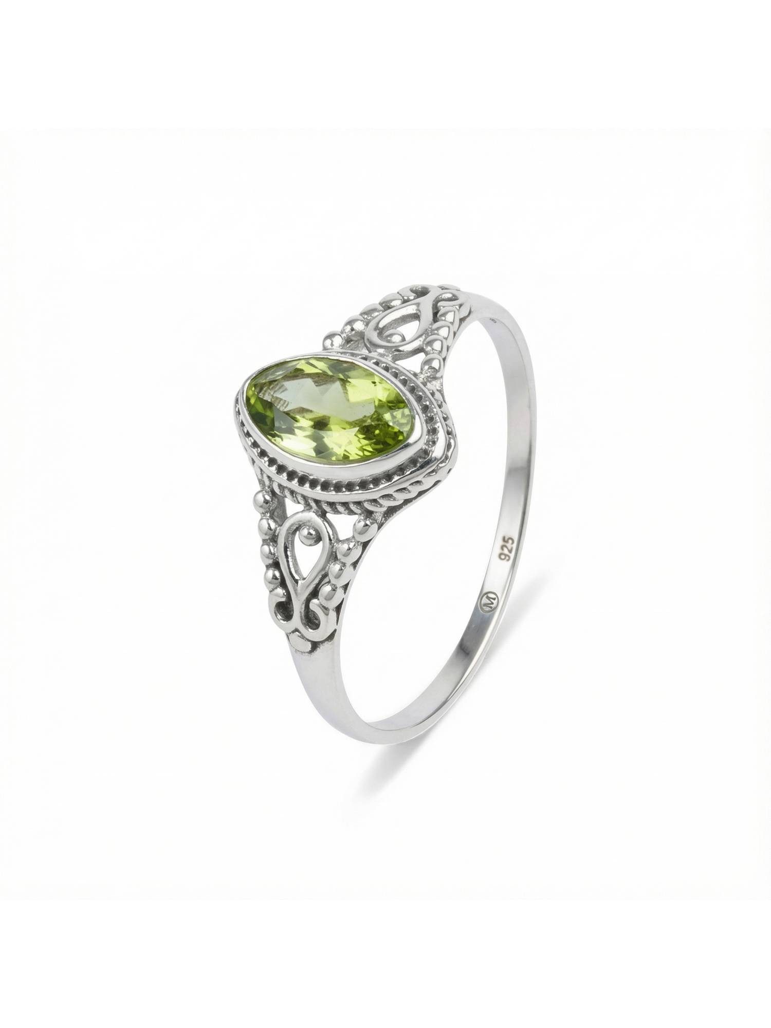 mantraroma Silberring MERANDAL aus 925 Silber mit Peridot (Ring mit Schmuckbeutel), Damenring aus 925er Silber