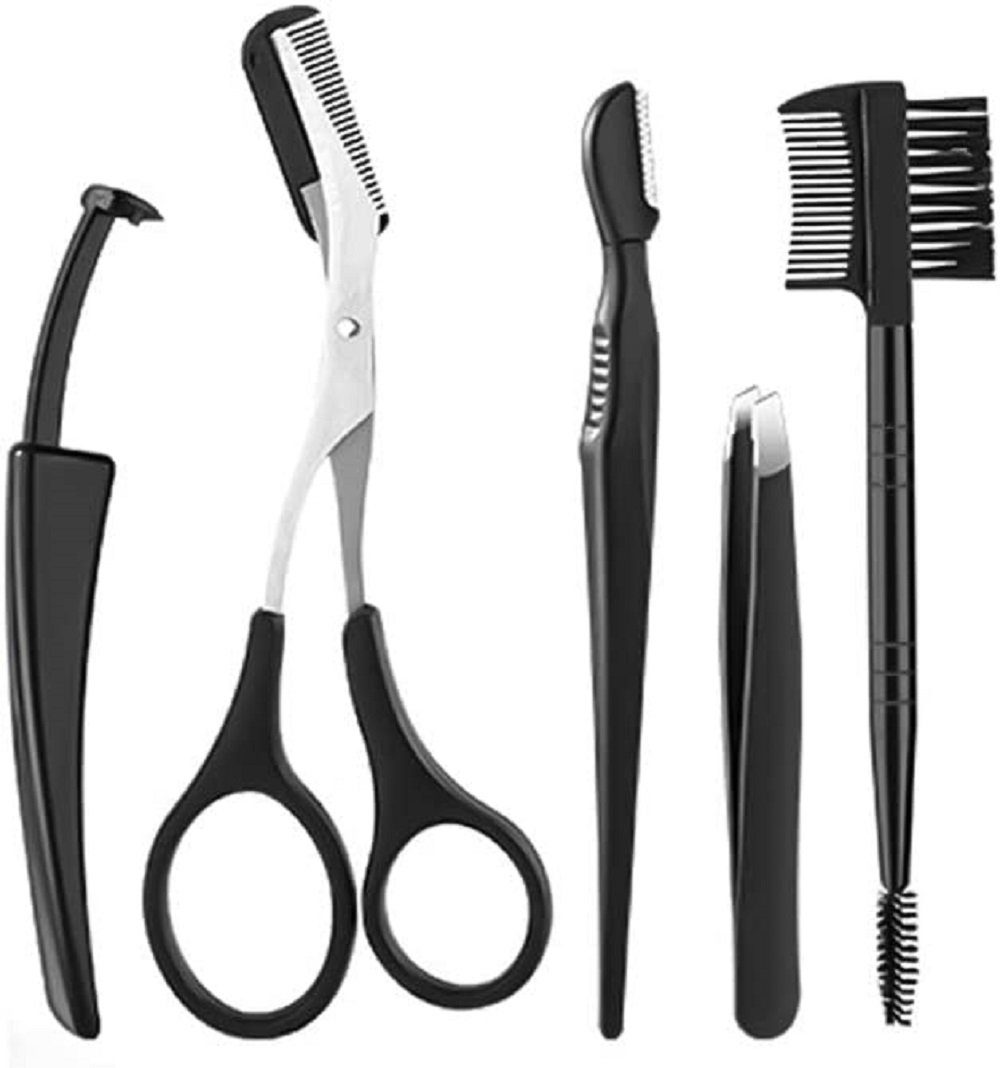 COOL-i ® Augenbrauenpinzette, 5 Stück Edelstahl-Pinzetten, Augenbrauen-Pflegeset