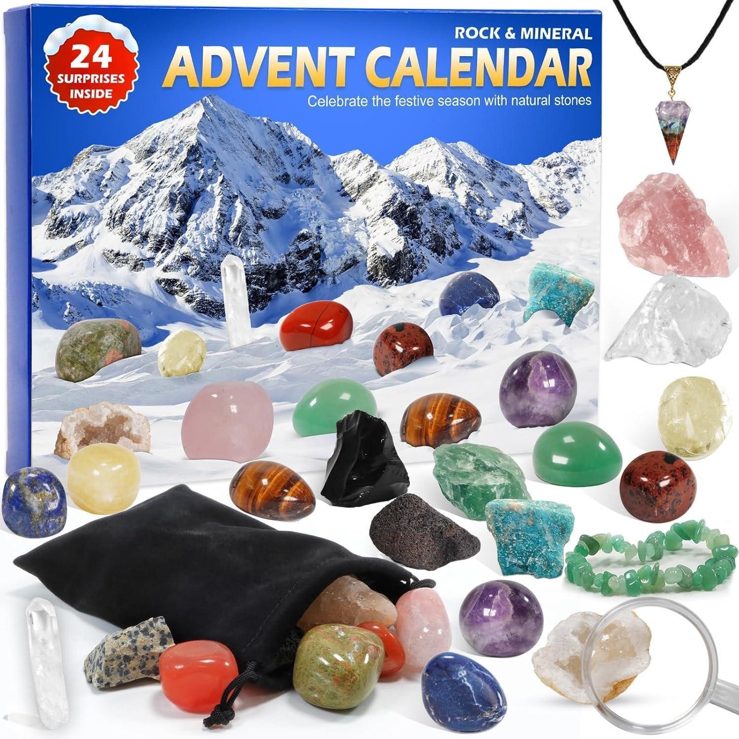 LuxusKollektion Schmuck-Adventskalender Adventskalender 2024 Kinder Heilsteine Fossilien Edelsteine