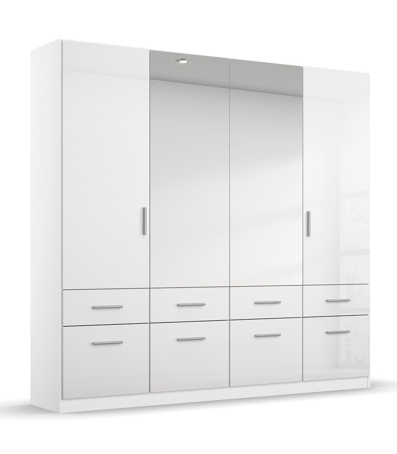rauch Kleiderschrank CELLE, B 181 x T 54 cm, Alpinweiß matt, Weiß Hochglanz, mit 4 Türen