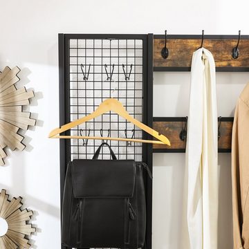 VASAGLE Garderobenständer Garderobe, mit Gitterwand, 6 beweglichen Haken
