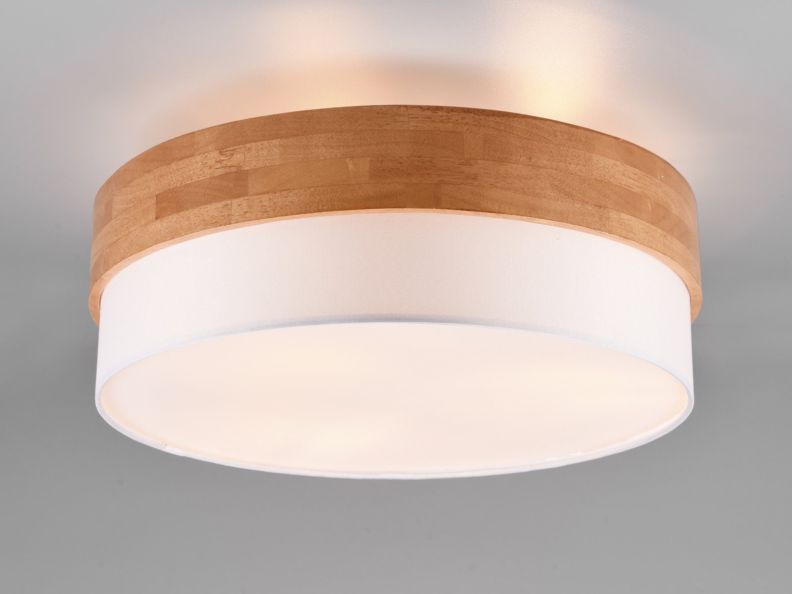 TRIO Leuchten LED Deckenleuchte, Dimmfunktion, LED wechselbar, Warmweiß, große Holz-lampe über Esstisch Lampenschirme Stoff skandinavisch Ø50cm