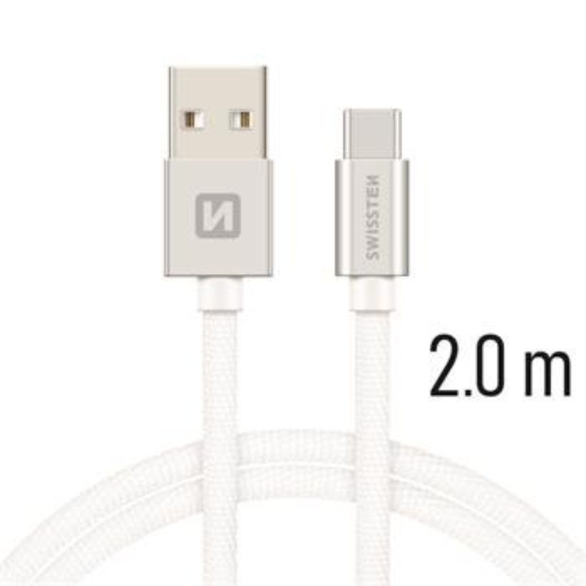SWISSTEN Textile Universal Quick Charge 3.1 USB-C Daten- und Ladekabel 2 m USB-Kabel, USB-A auf USB-C, USB-C (200 cm), Textilummantelung, 2 m Länge, Einzelverpackung