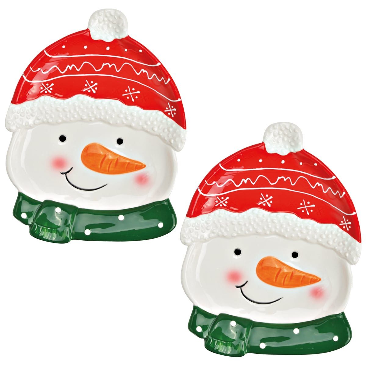 matches21 HOME & HOBBY Dekoteller Lustige Schneemann Keramik Plätzchenteller 2er bunt in 17 x 21 cm (2 St), Weihnachtsteller Dekoteller spülmaschinenfest & Mikrowellen geeignet