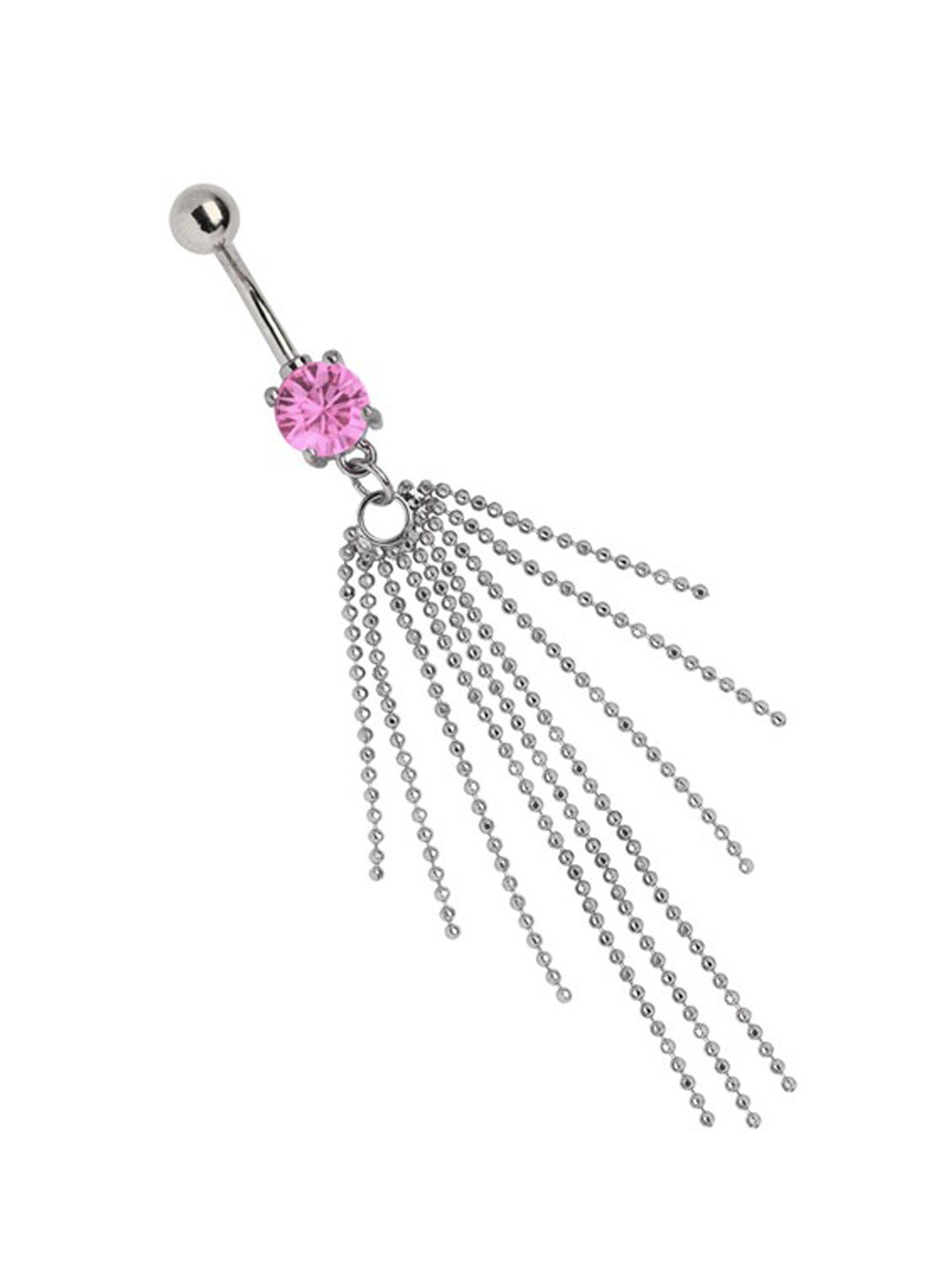 Adelia´s Bauchnabelpiercing Piercing Piercing Bauchnabelpiercing, Titan Banane - offener Stein mit 9 Kugelketten rosa