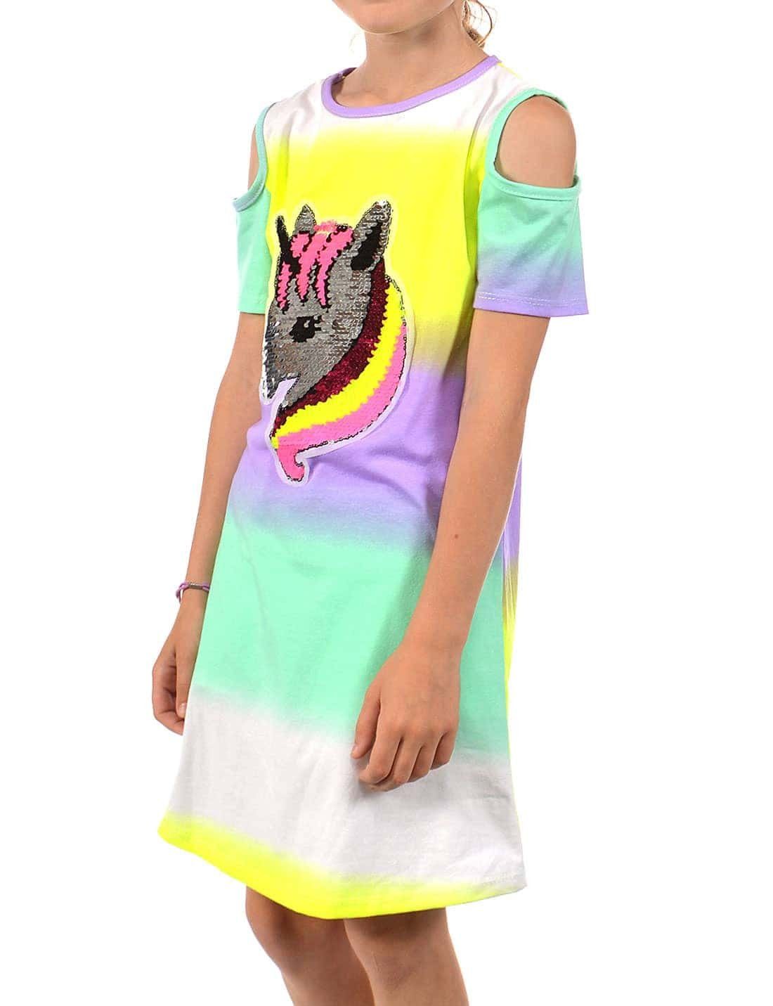 tragen Einhorn-Motiv bequem Mädchen Pailletten zu Paillettenkleid Kleid (1-tlg) Lila KMISSO Wende