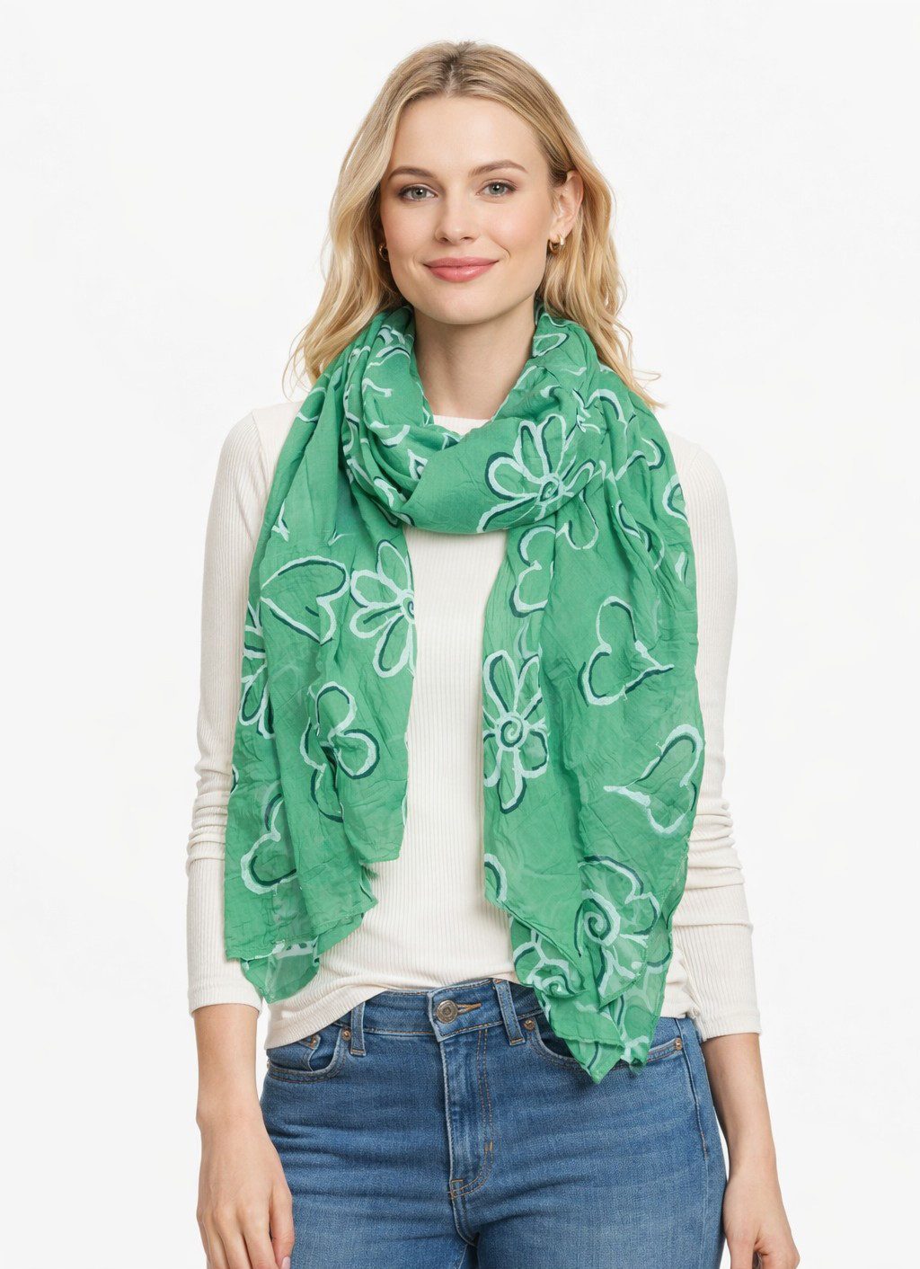 Cassandra Accessoires Schal Schrägschal Damen - mit Herzen & Blumen, leichter Seidenanteil