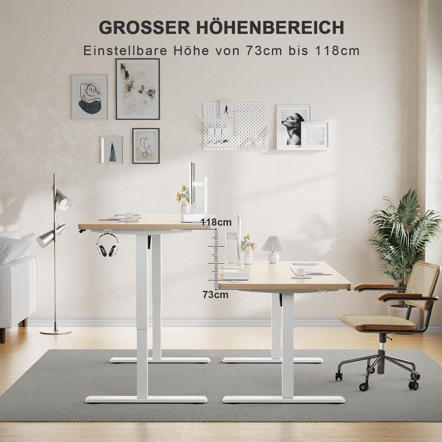 Furnicopia Schreibtisch Höhenverstellbarer mit USB-Ladefunktion und Wecker-Erinnerung (2 Höheneinstellungen 5 Farben und 6 Größen fur eine Vielzahl von Arbeits- – Bild 4 von 5