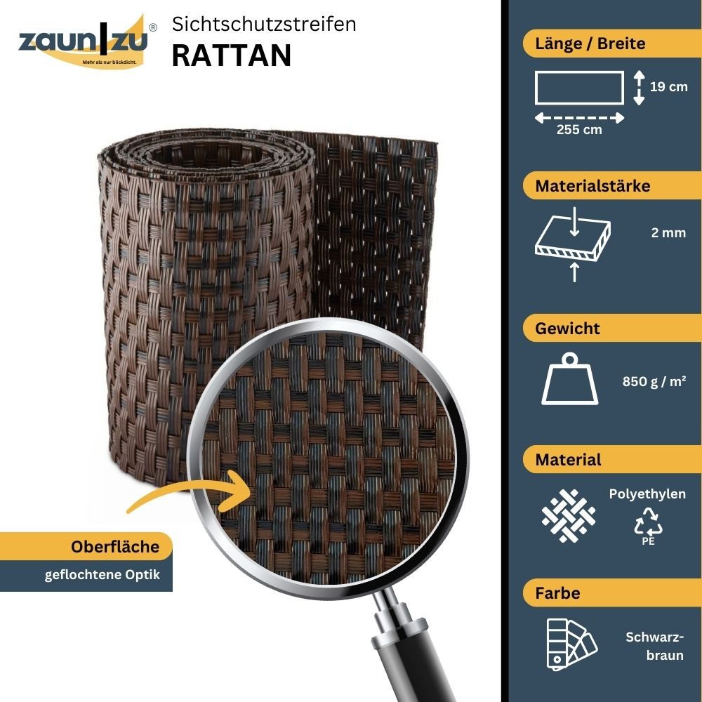 zaunzu Sichtschutzstreifen Rattan Einzelstreifen für Doppelstabmatten günstig online kaufen