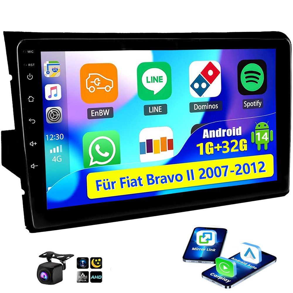 9" Android 14 2 DIN Für Fiat Bravo II 2007-2012 Carplay GPS Navi BT Autoradio