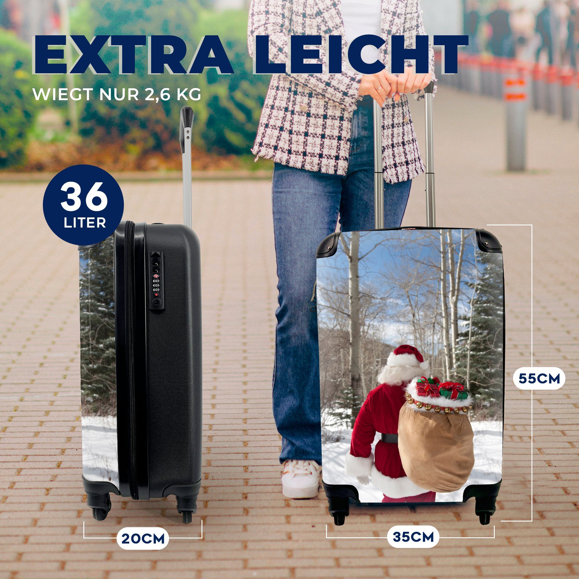 MuchoWow Handgepäckkoffer Reisetasche Weihnachtsgeschenke, voller rollen, einem Trolley, Rollen, geht Reisekoffer mit 4 Sack Ferien, Der Handgepäck für mit Weihnachtsmann