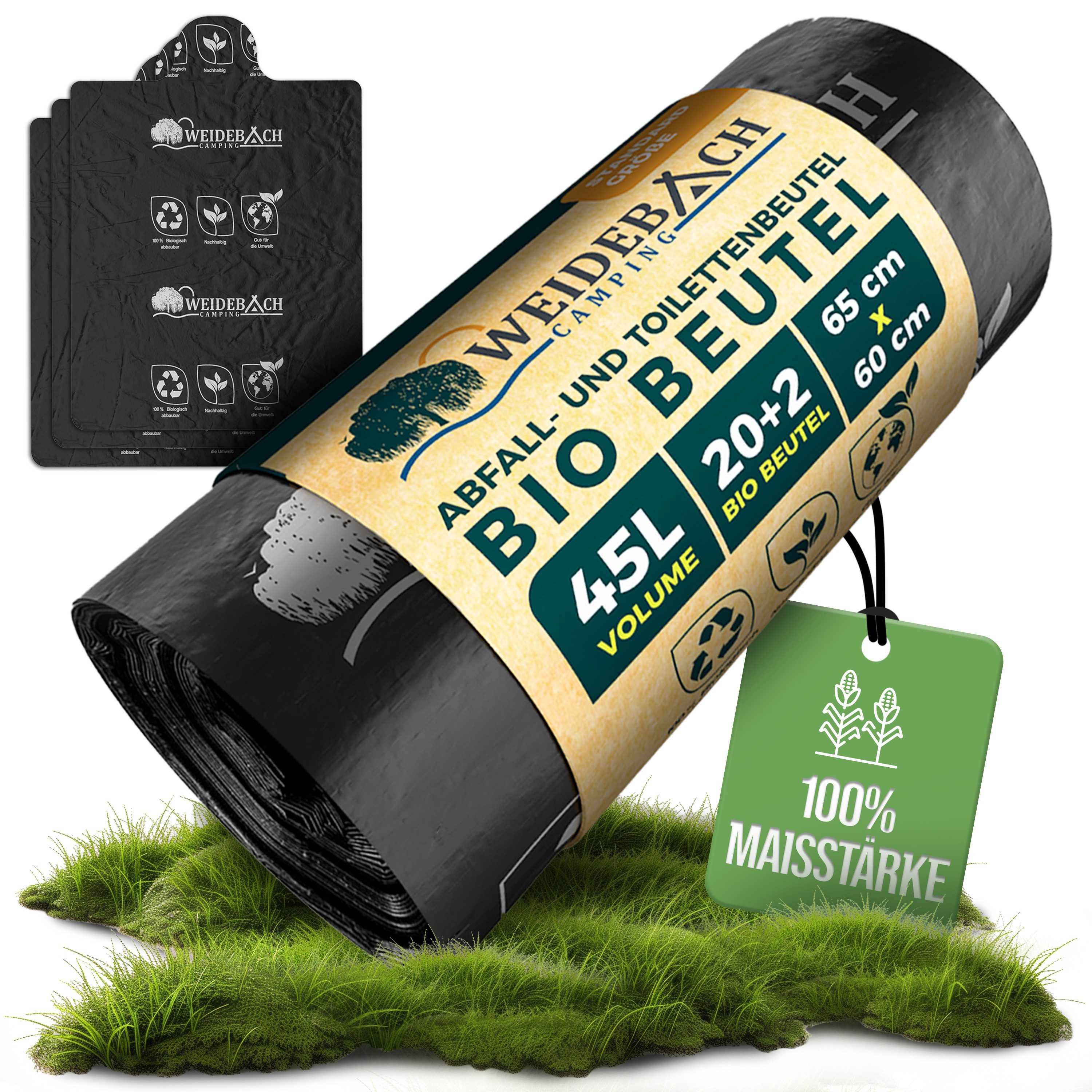 WEIDEBACH Campingtoilette Bio Campingtoilettenbeutel 45L wasserdicht für Campingtoilette, (22-St)