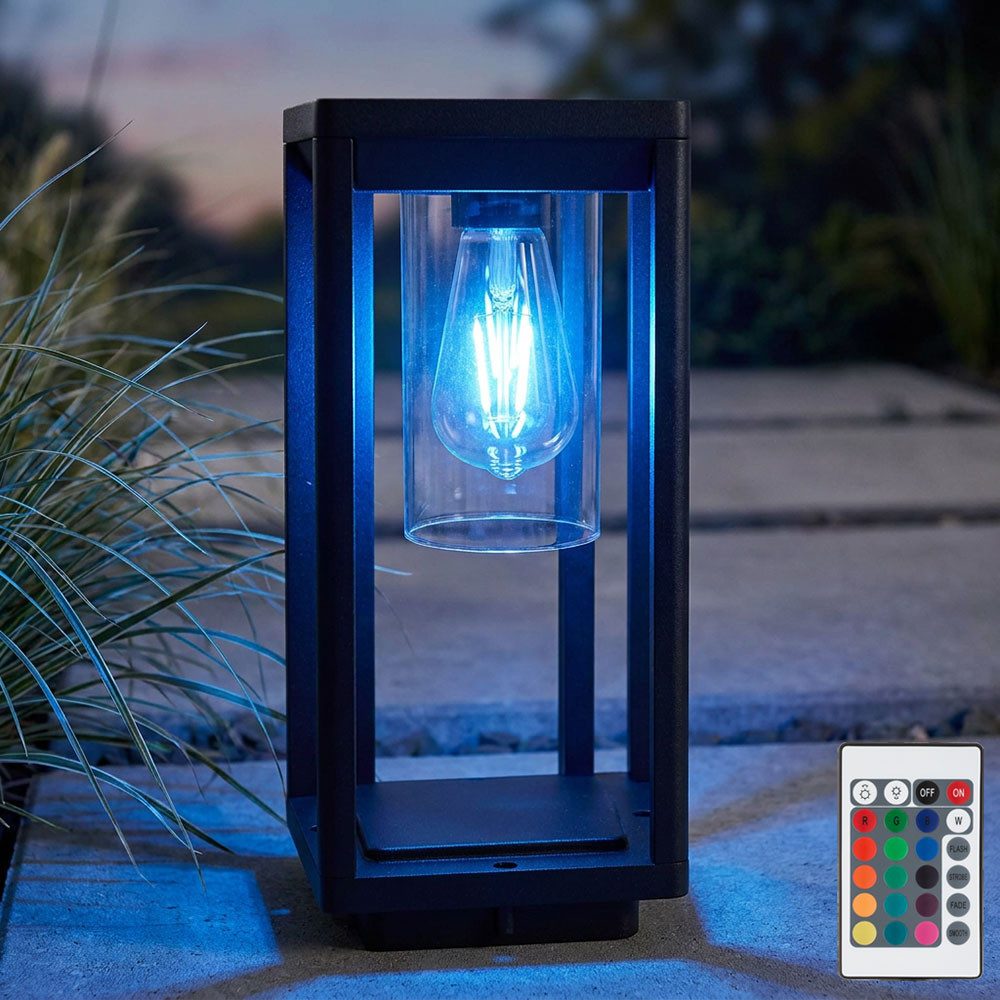 etc-shop LED Außen-Stehlampe, Leuchtmittel inklusive, Warmweiß, Farbwechsel, Garten Sockel Leuchte Fernbedienung schwarz Garten
