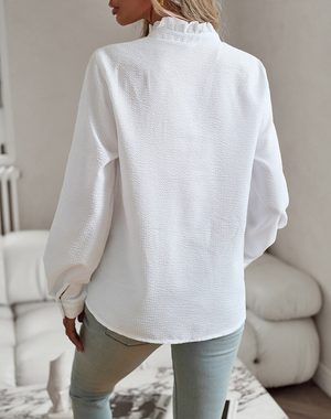 ZWY 2-in-1-Shirt Rüschenhemden für Damen, langärmelig, Knopfleiste, gerüschter Kragen