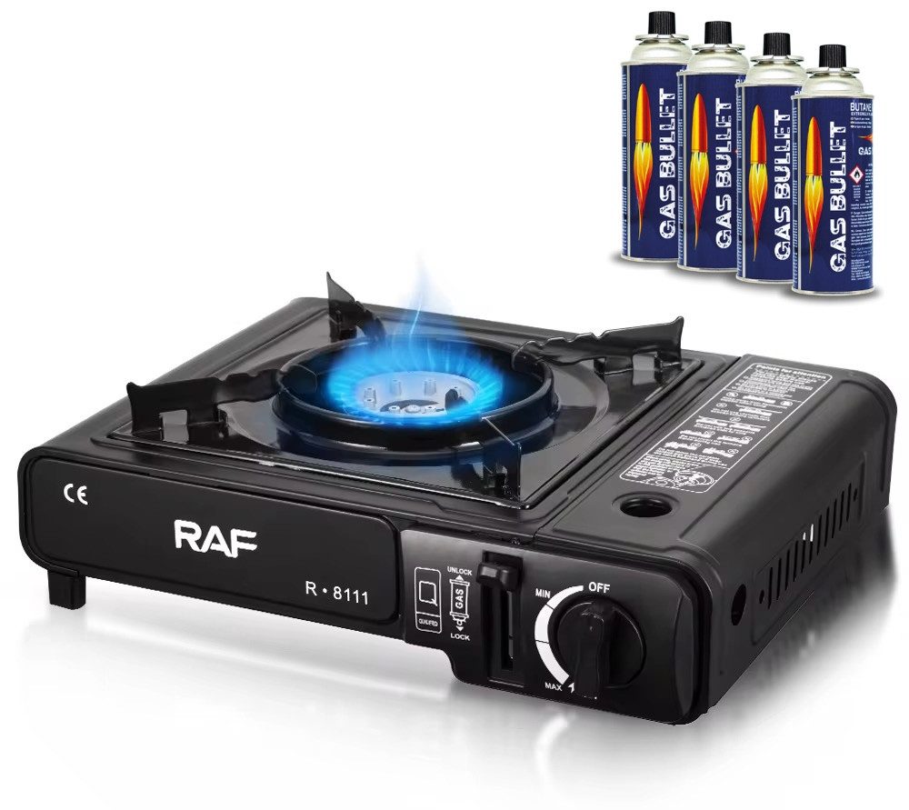 Qivee Gaskocher Q39 + 4x Gas, (Einzelprodukt, 1-St., 1x Gaskocher, 4x Gaskartuschen), Robustes Stahlgehäuse mit Pulverbeschichtung