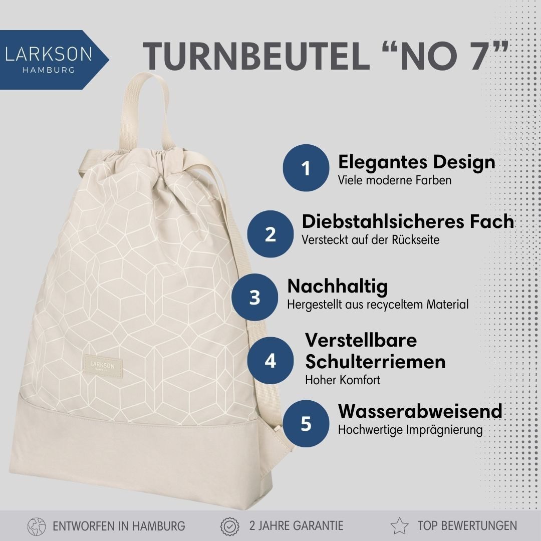 LARKSON Turnbeutel No 7 Turnbeutel Damen Herren (1-tlg), Sporttasche, Anti Diebstahl Seitentasche, Wasserabweisend
