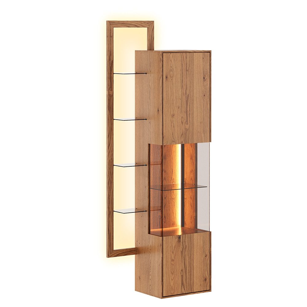 Lomadox Hängevitrine CARISOLO-163 73 cm breit in Eiche massiv geölt, montiert, inkl. LED-Beleuchtung