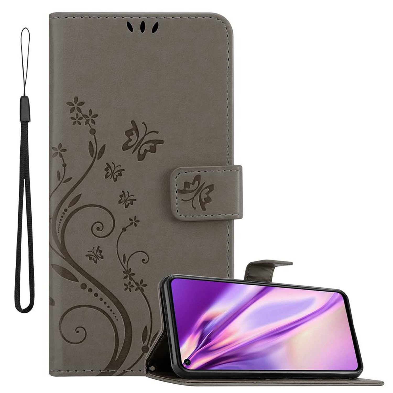 Cadorabo Handyhülle für Honor 20 / 20S / Huawei NOVA 5T Hülle Honor 20 / 20S / Huawei NOVA 5T, Hülle Schutzhülle Blumen Flower mit Standfunktion Kartenfach Magnet