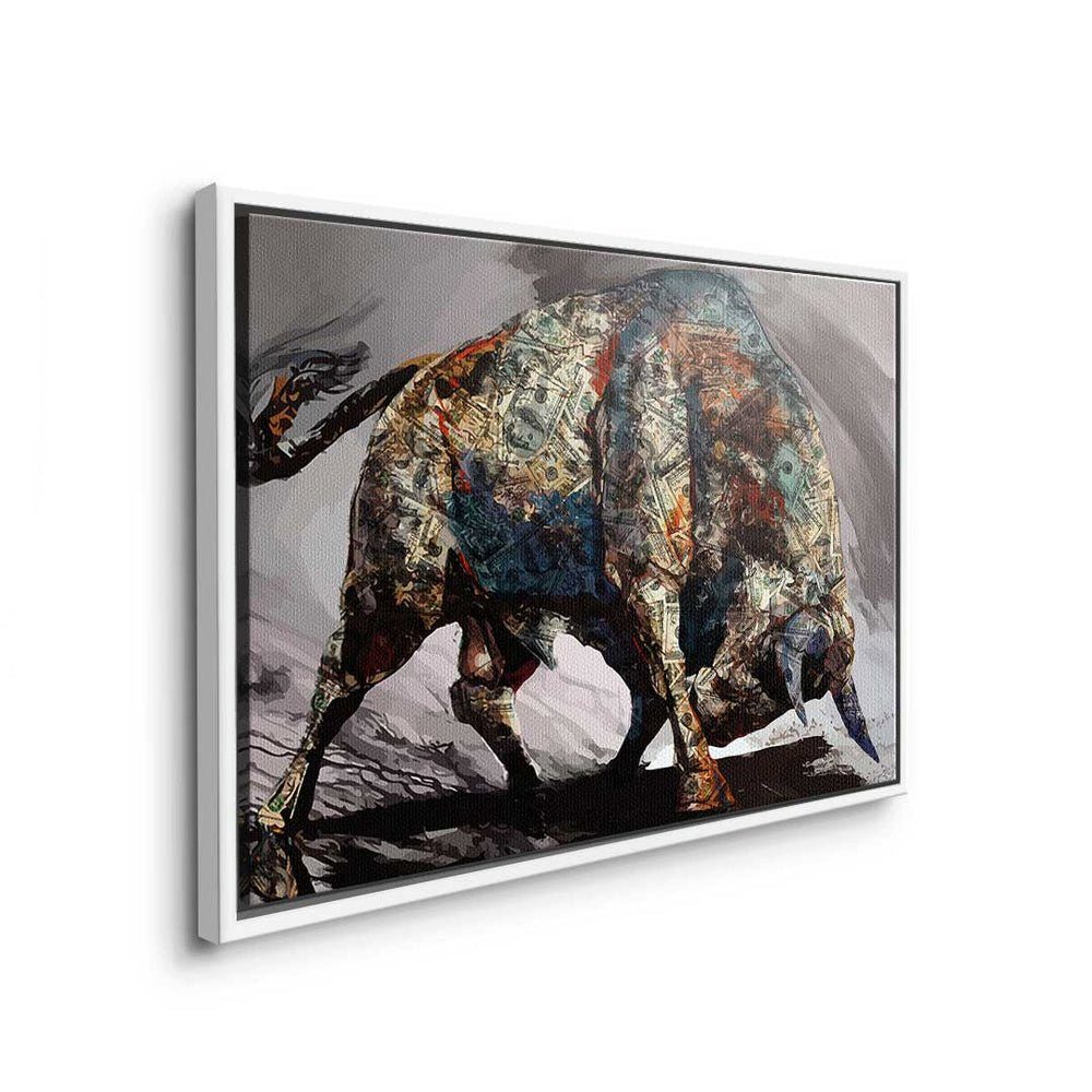 silberner Premium - Rahmen DOTCOMCANVAS® - Trading Bull - Money Leinwandbild Leinwandbild, Motivation