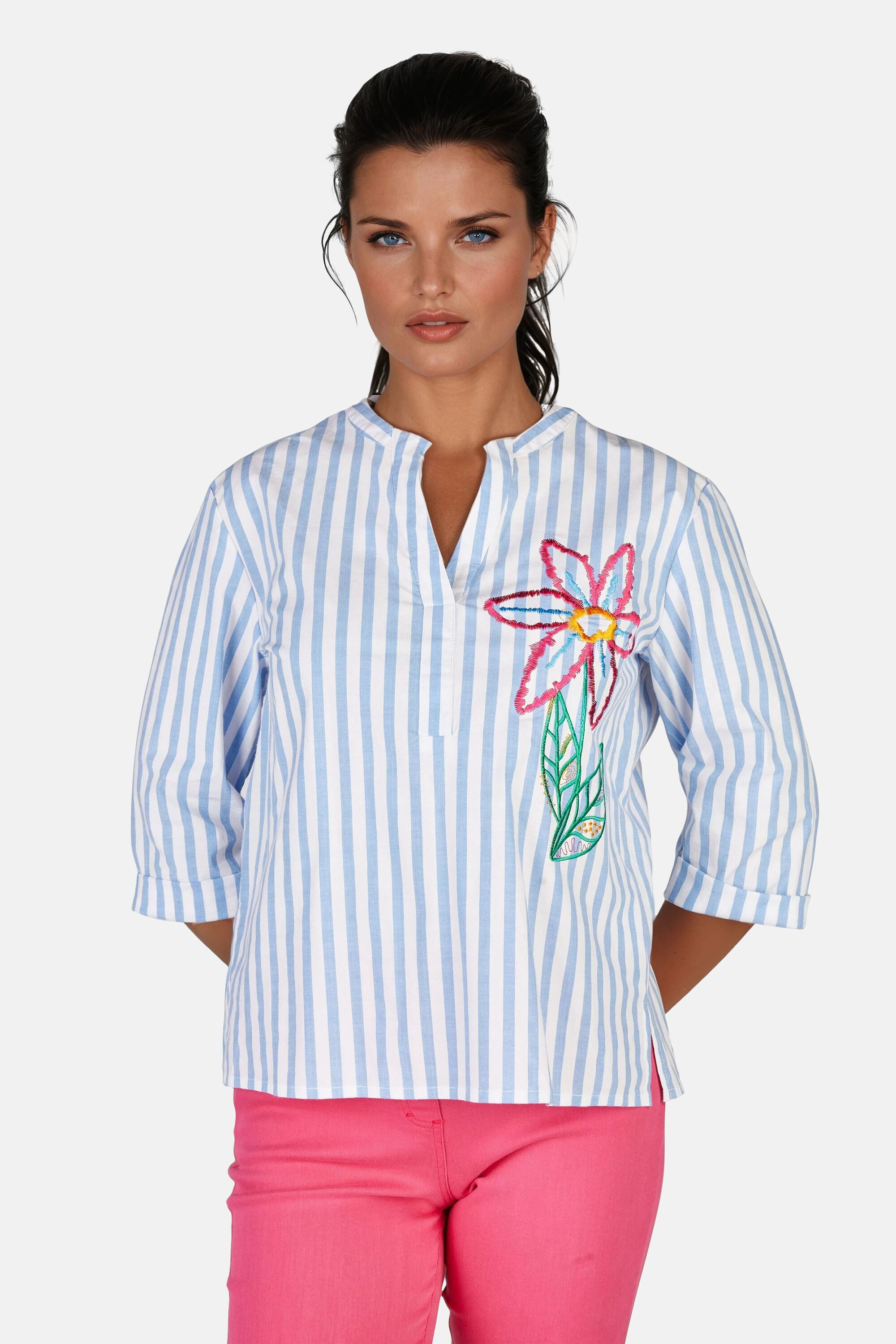 NAVIGAZIONE Print-Shirt (1-tlg) farbenfrohes, aufwendig gesticktes Blumenmotiv