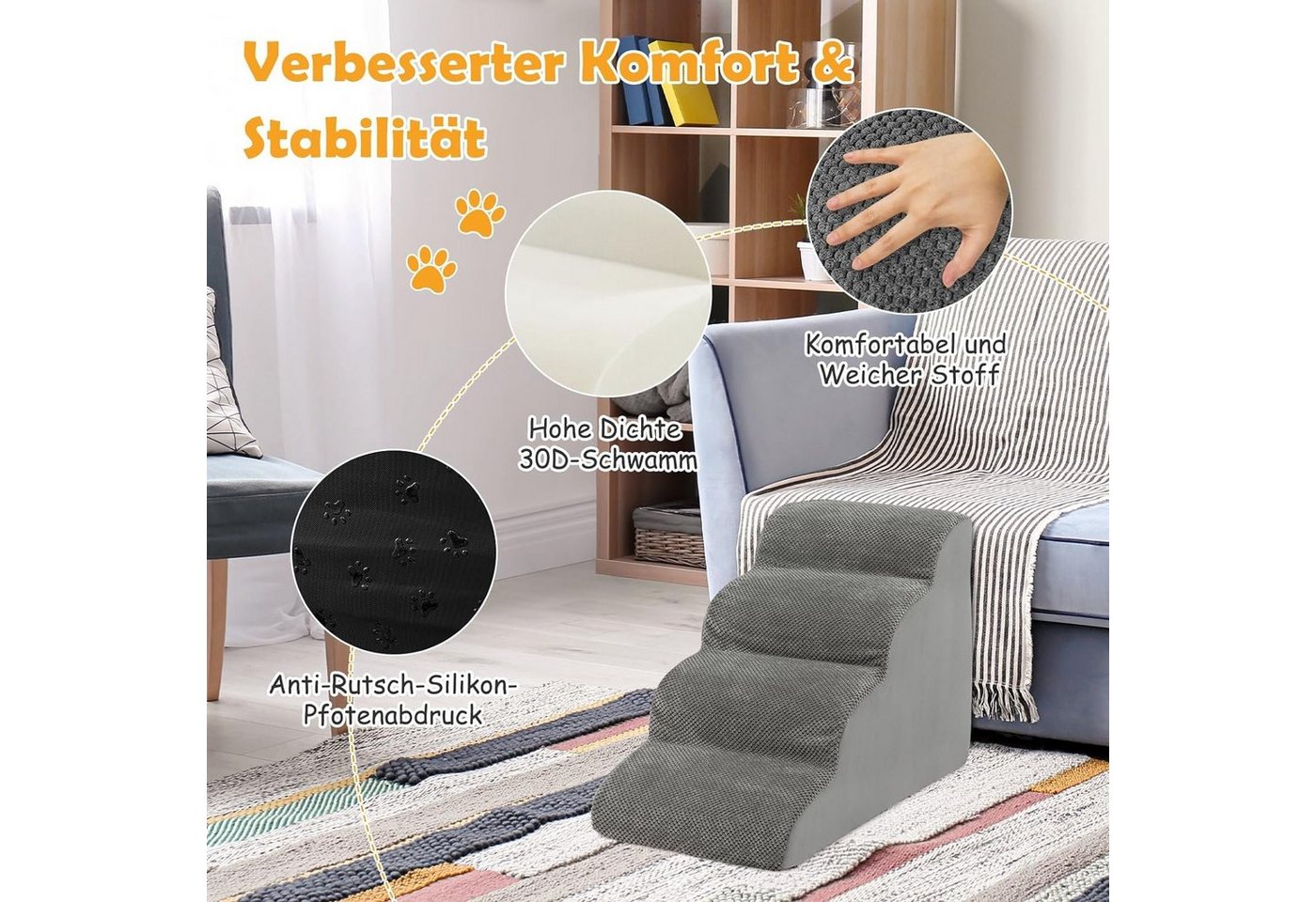 Thumbnail - KOMFOTTEU Haustiertreppe Hundestufen, 4 Stufen, bis zu 30 kg