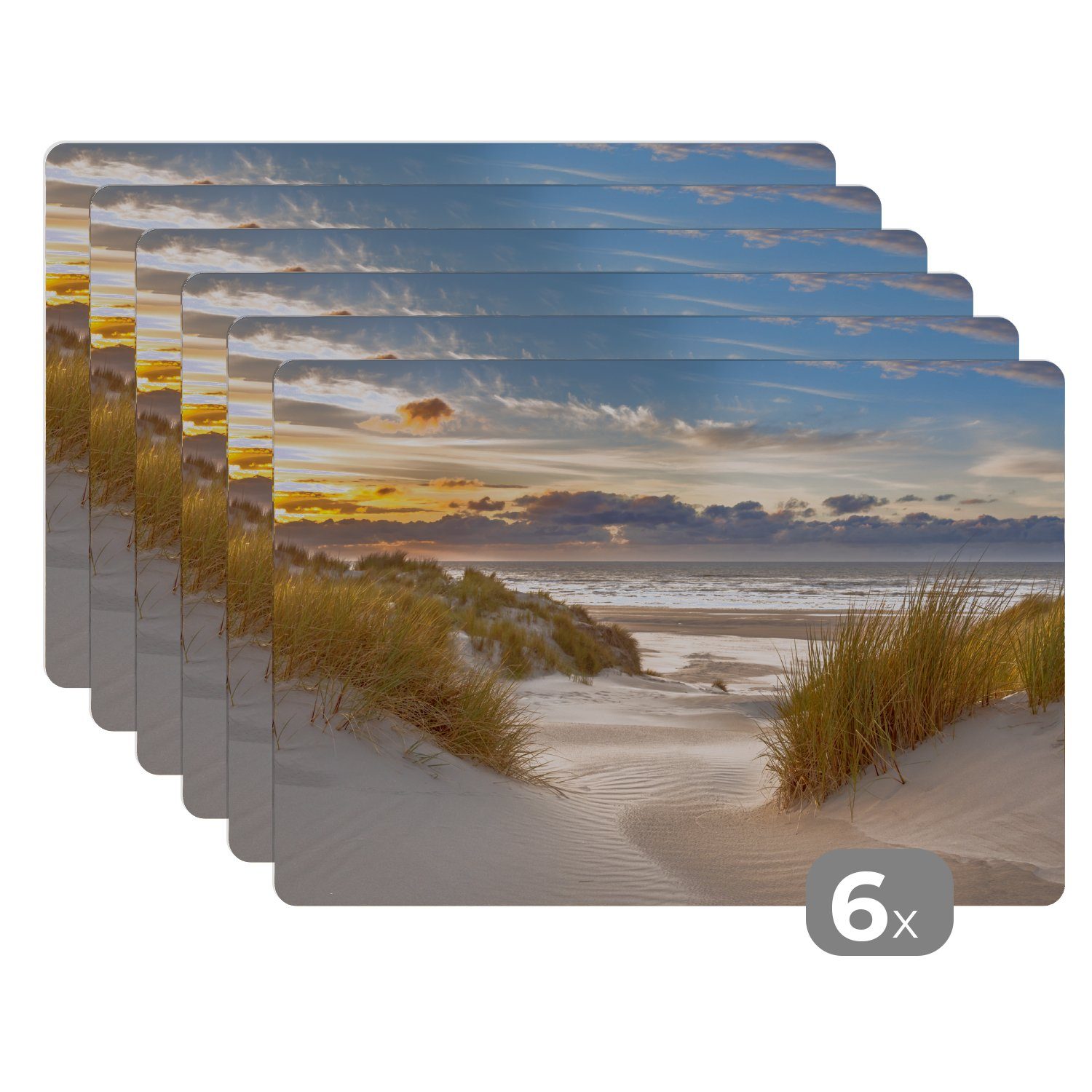 MuchoWow Platzset Strand - Düne - Gras - Sonnenuntergang - Meer, (6-St), Pl günstig online kaufen