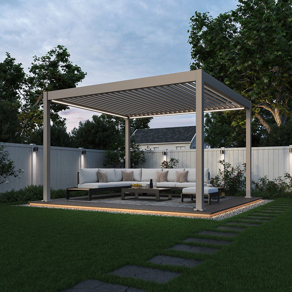 Weide Pergola Elektrische Pergola Deluxe Aluminium 3,6 x 4 M inkl. LED, BxTxH: 400x360x255 cm, (Hochwertigstes Aluminium & verzinkte Stahl-Lamellen, Komplettset)