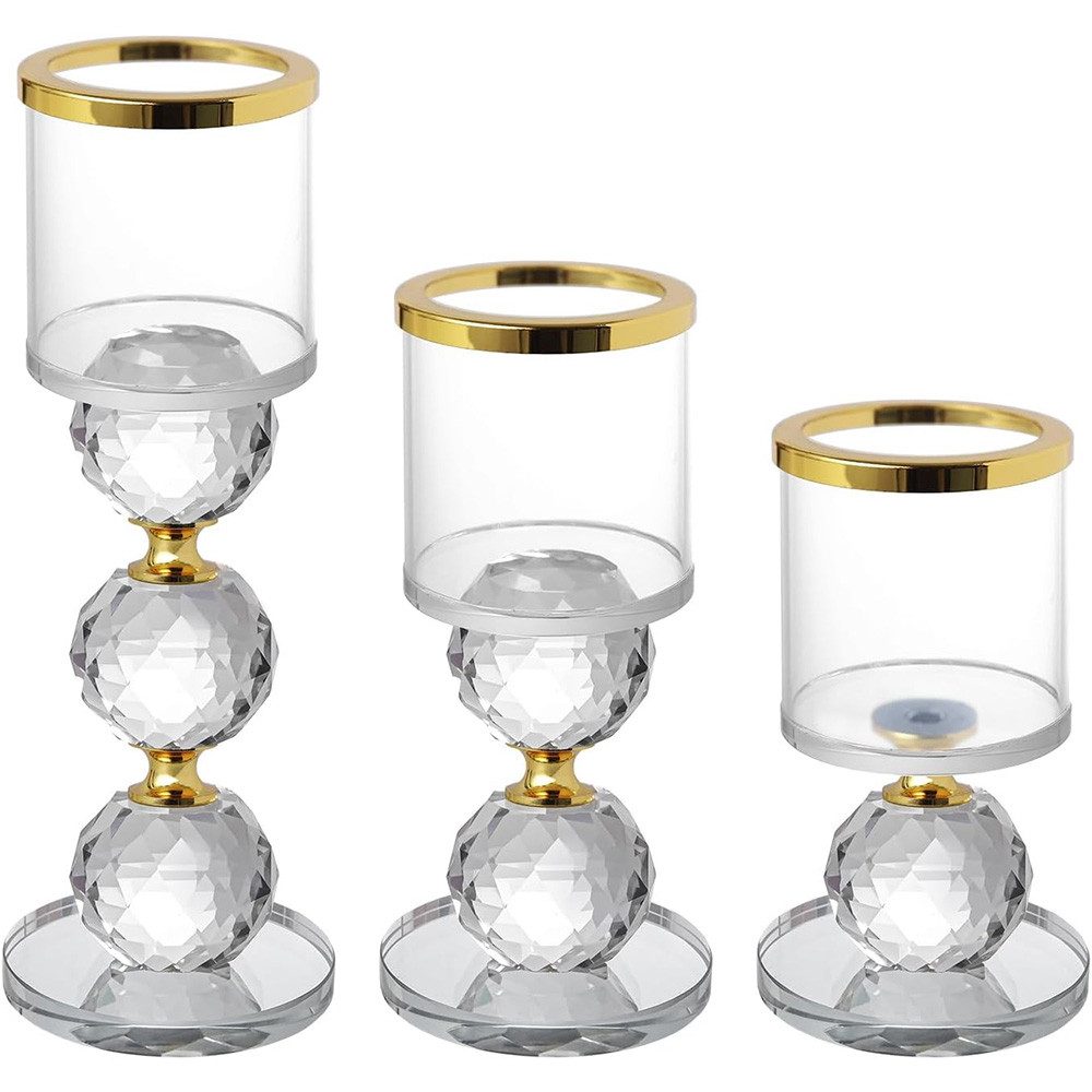 AFKSMILE Kerzenhalter 3er Set Kerzenständer,windlicht glas,Kerzenhalter für Stumpenkerzen, mit Kristall Ball,Windlicht Glas, für Teelicht, Kleine Stumpenkerzen