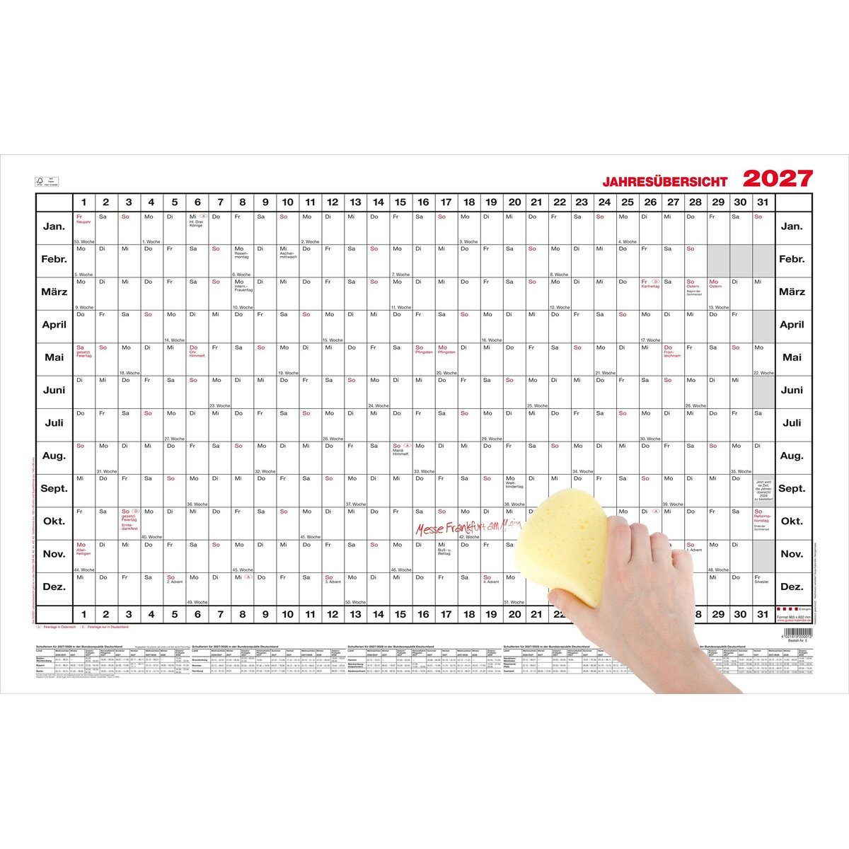 GÜSS Kalender Plakatkalender Jahresübersicht A1 hoch 12 Monate abwischbar Kalendarium 2027