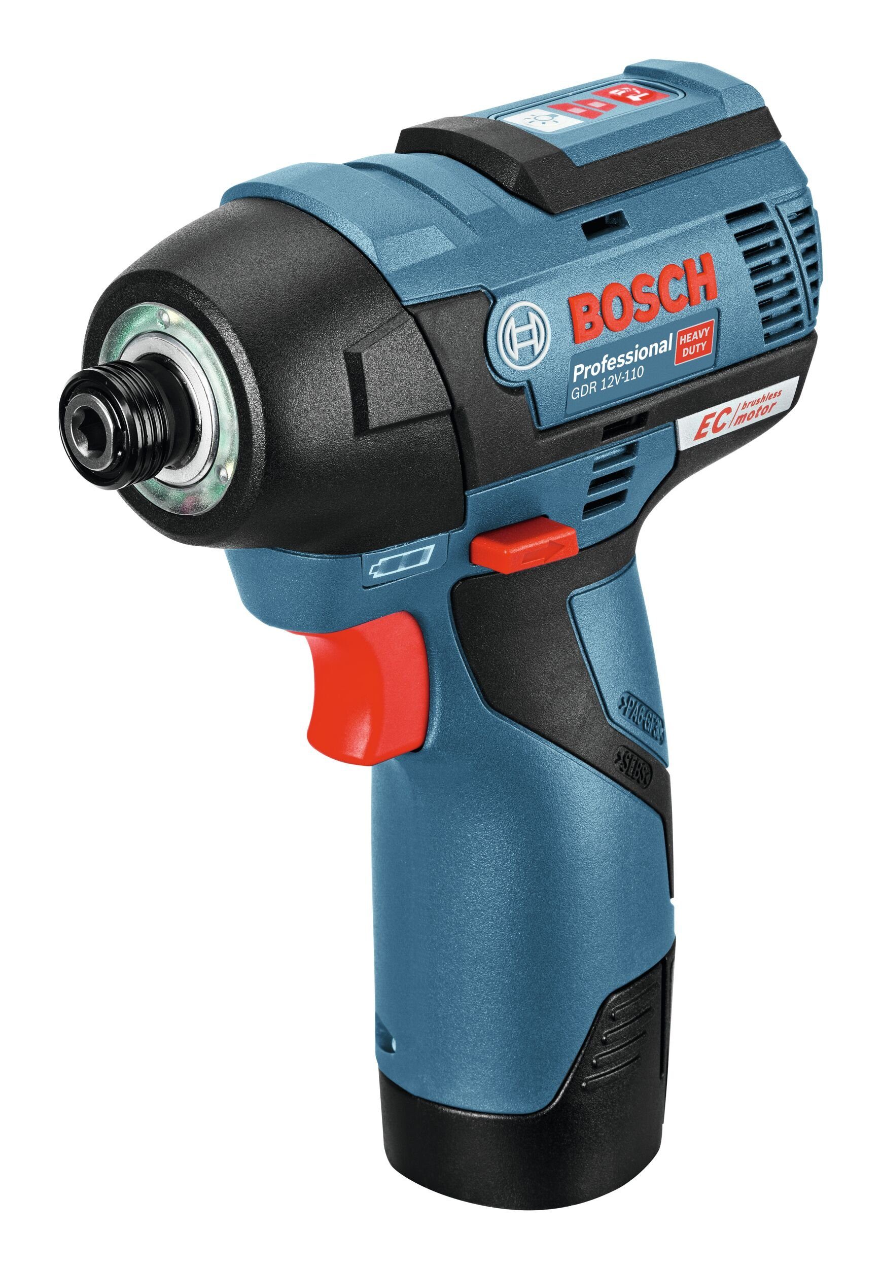 Bosch Professional Akku-Schlagschrauber GDR 12V-110, 110 Nm, Drehschlagschrauber mit 2x Akku 3 Ah - in L-BOXX 102