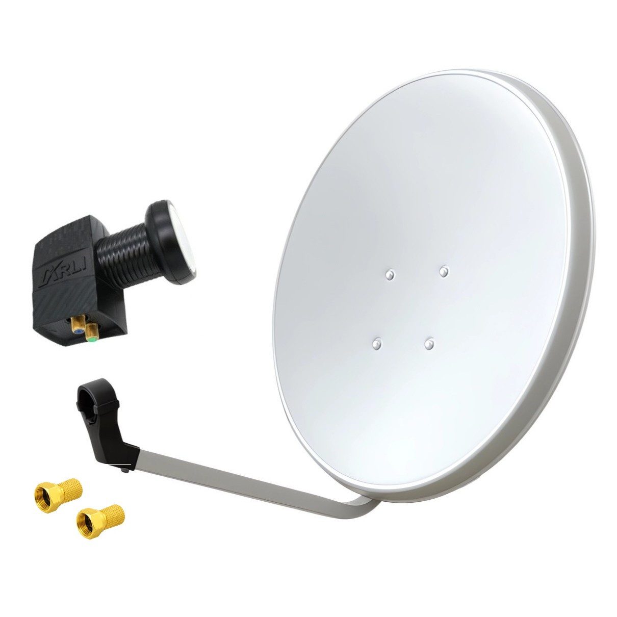 ARLI 60 cm HD SAT Anlage weiss +Twin LNB +2x F-Stecker SAT-Antenne (60 cm, Stahl, Digital 2 Teilnehmer Antenne Weiss UHD 4K)