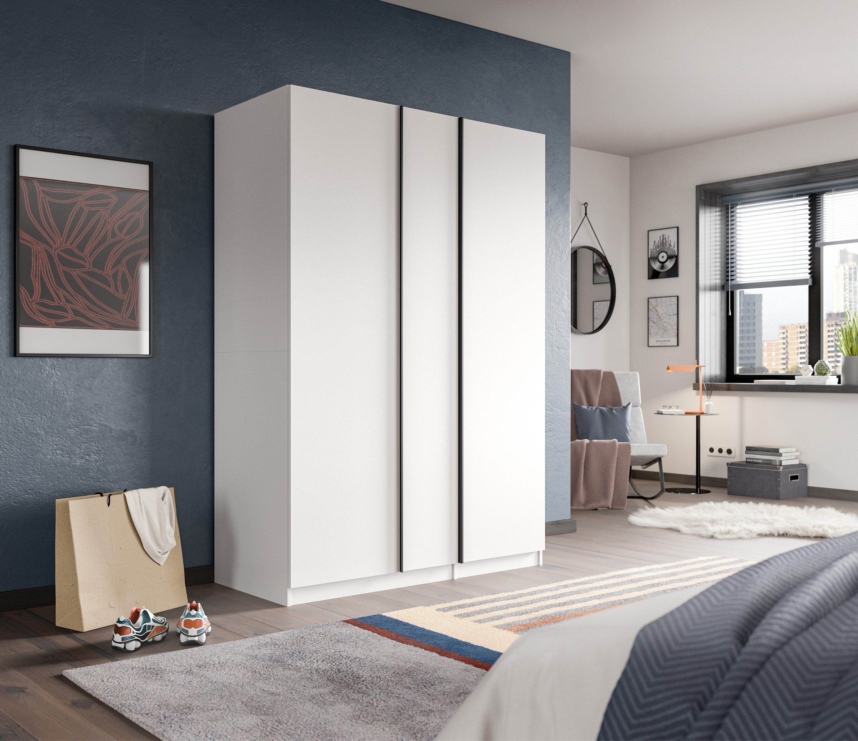 freiraum Kleiderschrank Kleiderschrank >Oakland< in Weiß - 230x183x53cm (BxHxT) in Weiß - 130x183x53cm (BxHxT)