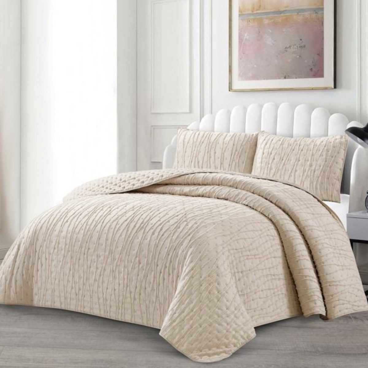 alesvelt Tagesdecke Set Ipek Überwurf Decke 3-Teilig 240x250 cm 2 Personen