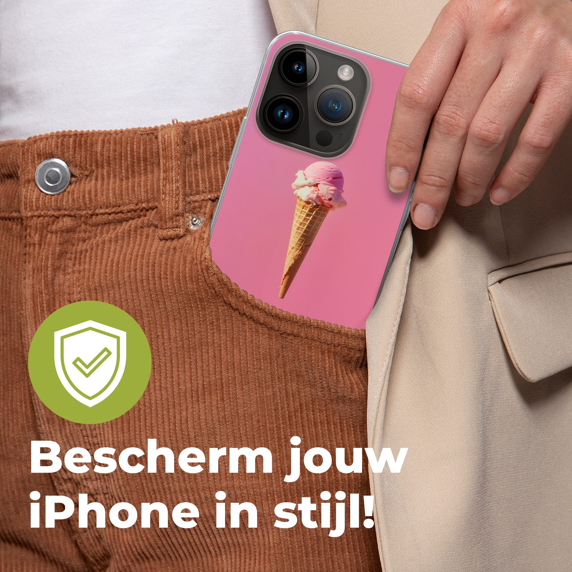 MuchoWow Handyhülle für Apple iPhone 14 Pro Horn - Schaufel Eiscreme - Rosa, Smartphone-Bumper, Print, Handy Schutzhülle Dünn