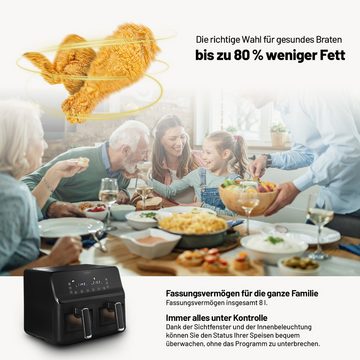 Lauben Heißluftfritteuse Lauben DualZone® Air Fryer 8000BC, Zwei Körbe, 8 Liter, 270,00 W, 8 Funktionen, Synchronisierte Beendigung