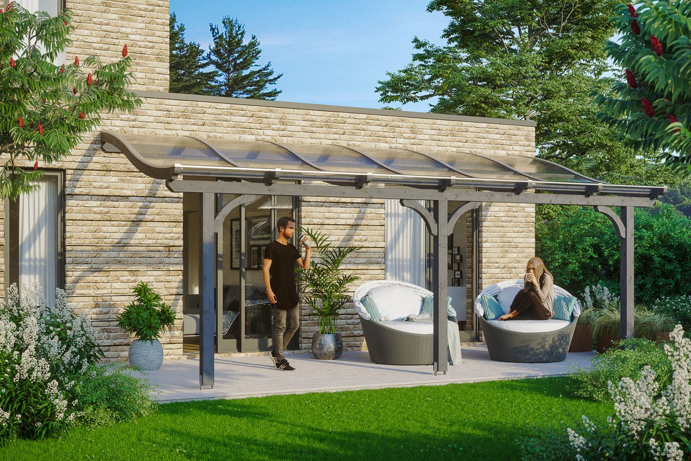 Thumbnail - Skanholz Terrassendach Venezia, BxT: 648x389 cm, Bedachung Doppelstegplatten, Leimholz