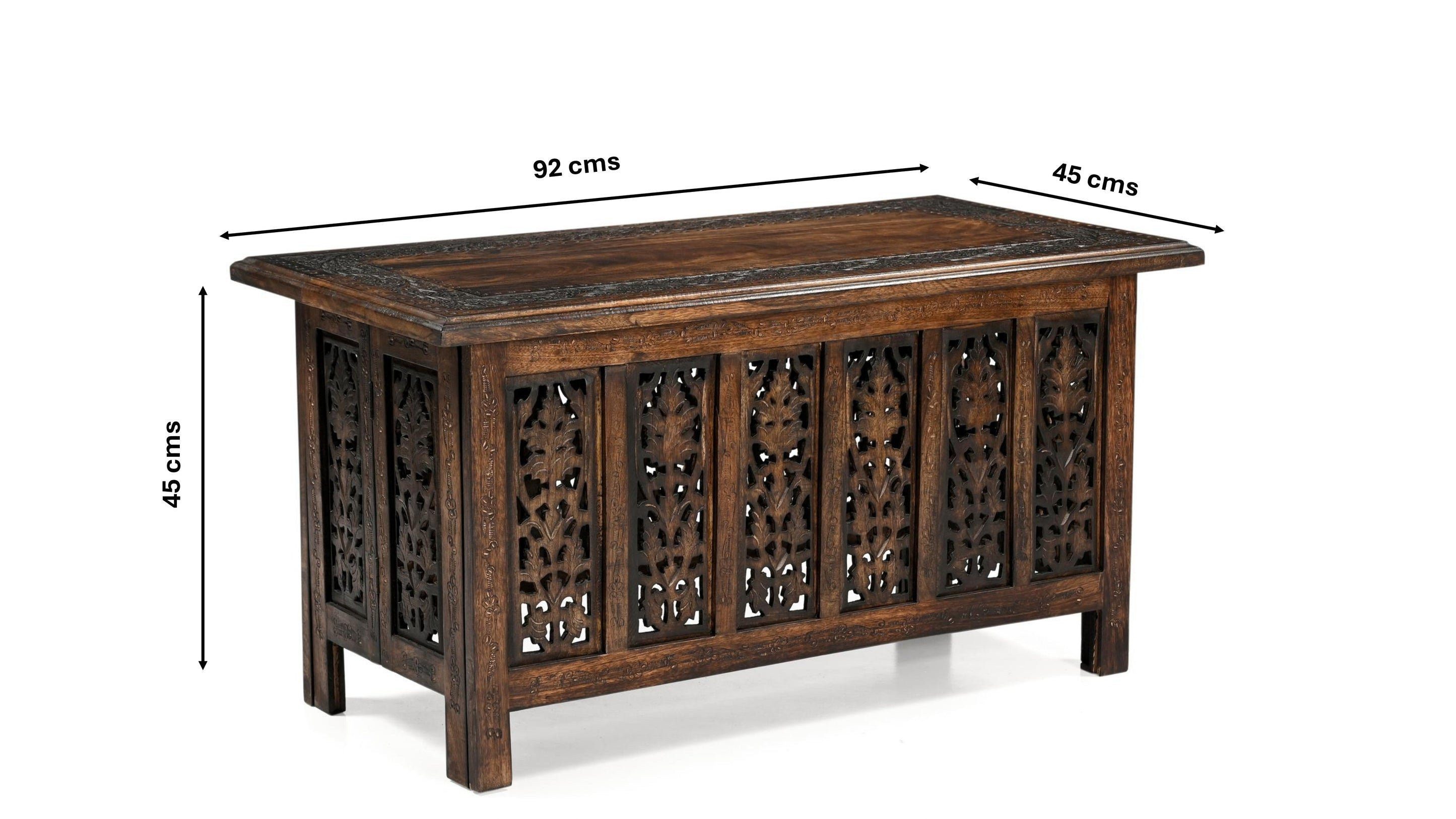iAnanas Beistelltisch Orientalischer Elefantentisch Holz Dekotisch (Massivholz Sofatisch Braun Handgefertigt mit Schnitzdetails Vintage, 1-St), Wohnzimmertisch aus Massivholz mit Schnitzerei Rustikal Boho