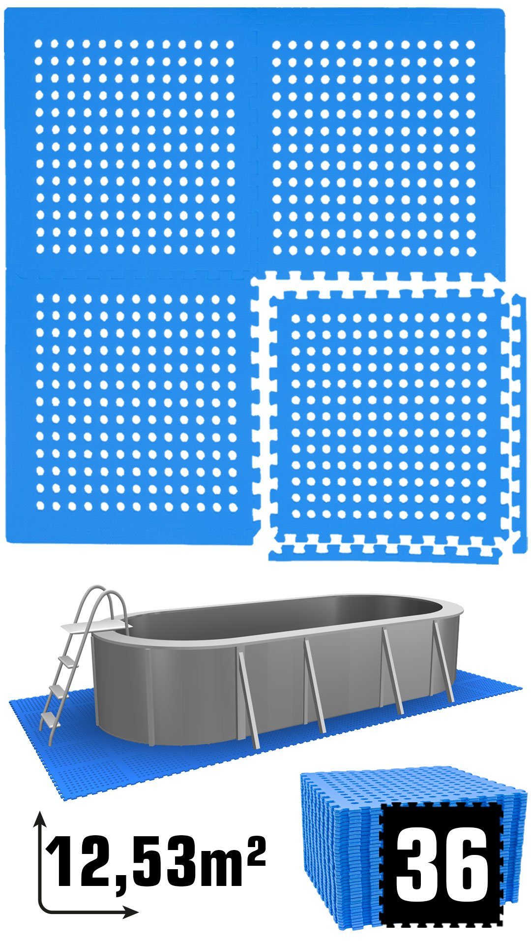 eyepower Bodenmatte 12,5 m² Poolunterlage 36 EVA Matten 62x62 Matte, Stecksystem rutschfest Blau