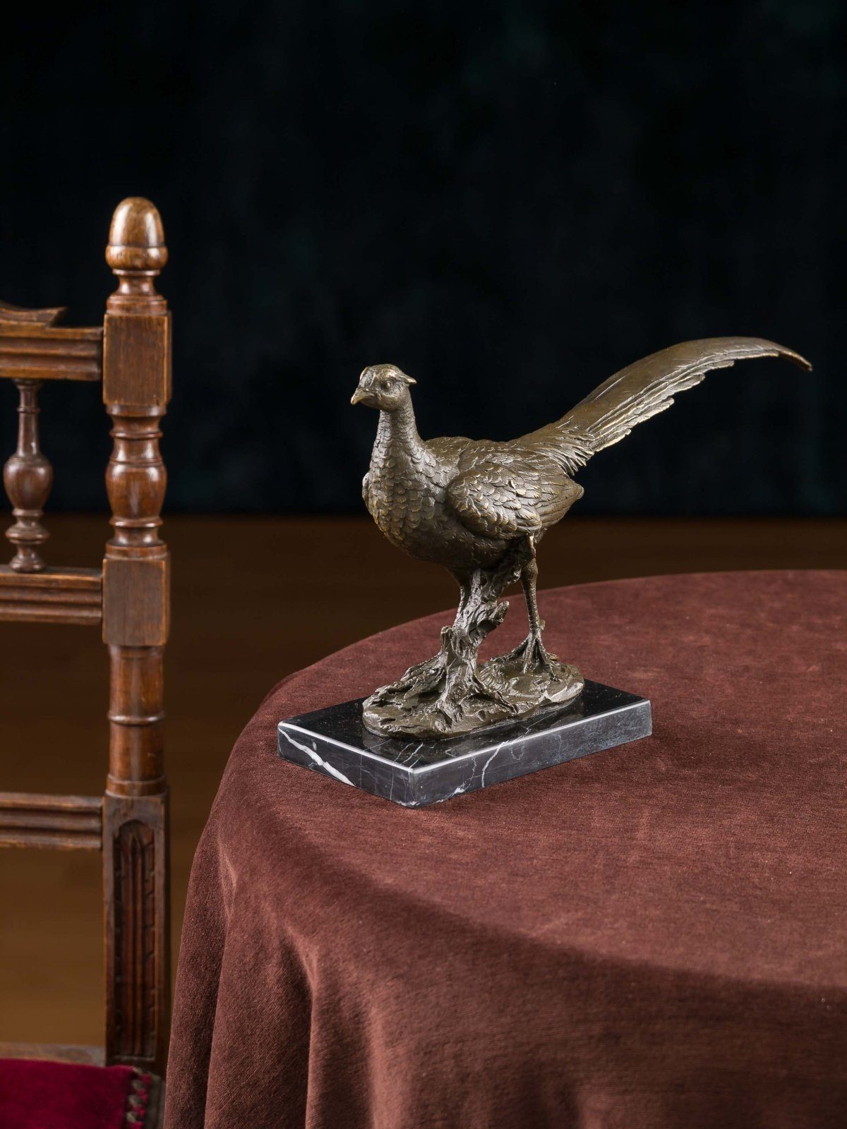 Aubaho Dekoobjekt Bronze Fasan Rebhuhn Bronzeskulptur Bronzefigur Skulptur Figur Antik-S